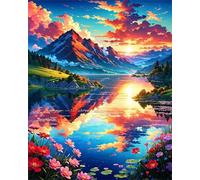 fghgbf Dipingere con i Numeri Adulti,Paesaggio lacustre Kit di Pittura su Tela Fai-da-Te per Principianti,40x50cm con 3 Pennelli e Colori aAcrilici Paint by Numbers per Casa Decora Regalo con cornice