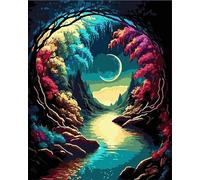 fghgbf Dipingere con i Numeri,Jungle Moon Creek DIY Paint By Numbers per Adulti Principianti,Kit di Pittura Acrilica,60x75cm con Pennello Olio La Pittura di Numeri Kit Decorazione Parete con cornice