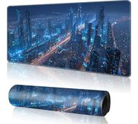 fghgbf Tappetino Mouse XXL 700x300x2mm Notti nella Città Blu tappetino per mouse Gaming,Base Antiscivolo,con Bordi Cuciti,Sottomano Grande Dimensione per Uffici e Scrivanie da Gioco