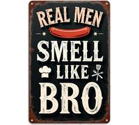 FGHRR Real Men Smell Like BBQ Targa in metallo in alluminio vintage cartello in metallo arte pittura in ferro per interni ed esterni decorazione camera 30,5 x 20,3 cm