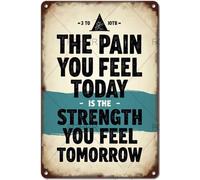 FGHRR Targa in alluminio vintage con scritta in lingua inglese "The Pain You Feel Today is The Strength You Feel Tomorrow", per interni ed esterni, 30,5 x 20,3 cm
