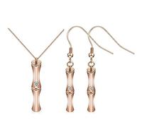 FGHSKIZ La Collana, Set di Gioielli da Donna Collana e Orecchini con Pendente in bambù in Acciaio Inossidabile Color Oro Rosa con Cristallo