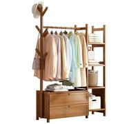 FGHUF Appendiabiti in bambù, Appendiabiti Portatile, Stand Appendiabiti da Terra, con Ripiani Laterali E 6 Ganci, Mobile Contenitore con Ante Reversibili (100×30×138cm)