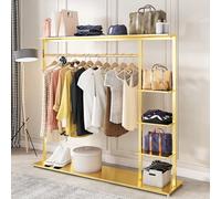 FGHUF Porta Abiti Free-Standing, Stand Appendiabiti in Metallo, Metallo Appendiabiti da Terra, Armadio Aperto con 6 Ripiani Portaoggetti, per Camera da Letto, Soggiorno(Oro, Nero,Bianco)