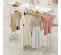 FGHUF Stand Appendiabiti di Moderno E Semplice, Porta Abiti da Pavimento, Appendi Abiti Metallo Ferro, Appendino da Terra Oro con Doppio Asta di Sospensione Usato per Negozio Camera