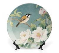 Fgjkt Decorative Plates, Birds & Peonies Chinese Painting Display Plate for Home Office Kitchen Table Decoration Porcelain Plates,6inch
