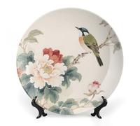 Fgjkt Decorative Plates, Birds & Peonies Chinese Painting Display Plate for Home Office Kitchen Table Decoration Porcelain Plates,8inch