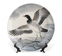 Fgjkt Decorative Plates, Birds & Peonies Chinese Painting Display Plate for Home Office Kitchen Table Decoration Porcelain Plates,7inch