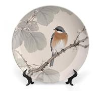 Fgjkt Decorative Plates, Birds & Peonies Chinese Painting Display Plate for Home Office Kitchen Table Decoration Porcelain Plates,10inch