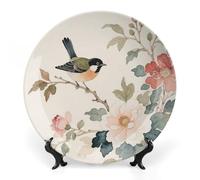 Fgjkt Decorative Plates, Birds & Peonies Chinese Painting Display Plate for Home Office Kitchen Table Decoration Porcelain Plates,7inch