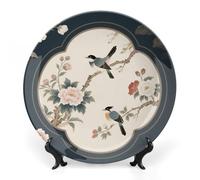 Fgjkt Decorative Plates, Birds & Peonies Chinese Painting Display Plate for Home Office Kitchen Table Decoration Porcelain Plates,6inch