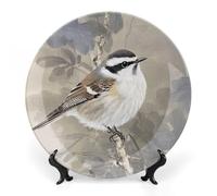 Fgjkt Decorative Plates, Birds & Peonies Chinese Painting Display Plate for Home Office Kitchen Table Decoration Porcelain Plates,7inch