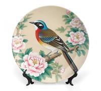 Fgjkt Decorative Plates, Birds & Peonies Chinese Painting Display Plate for Home Office Kitchen Table Decoration Porcelain Plates,10inch