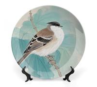 Fgjkt Decorative Plates, Birds & Peonies Chinese Painting Display Plate for Home Office Kitchen Table Decoration Porcelain Plates,8inch