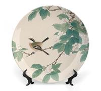 Fgjkt Decorative Plates, Birds & Peonies Chinese Painting Display Plate for Home Office Kitchen Table Decoration Porcelain Plates,8inch