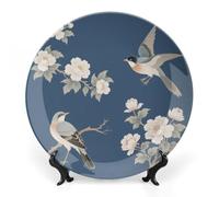 Fgjkt Decorative Plates, Birds & Peonies Chinese Painting Display Plate for Home Office Kitchen Table Decoration Porcelain Plates,7inch