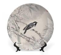Fgjkt Decorative Plates, Birds & Peonies Chinese Painting Display Plate for Home Office Kitchen Table Decoration Porcelain Plates,10inch