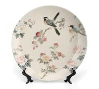 Fgjkt Decorative Plates, Birds & Peonies Chinese Painting Display Plate for Home Office Kitchen Table Decoration Porcelain Plates,7inch