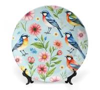 Fgjkt Decorative Plates, Birds & Peonies Chinese Painting Display Plate for Home Office Kitchen Table Decoration Porcelain Plates,7inch