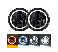 FGKDLDZCZM Copertura Vetro Faro Per Lada Per Niva 4X4 Per Uaz Per Hunter Car Per Land Per Rover Per Defender 90 110 Fari Anteriori Angel Eyes Halo Rotondi A LED Da 7" 2 Pezzi