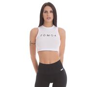 FGM04 Donna - Canotta Crop Essential, Bianco/Nero, XS-S/M-L, Scollo Tondo Classico per Massimo Comfort, Tessuto 4 Stagioni, 100% Made in Italy (IT, Testo, XS, S, Regular, Regular, Bianco)