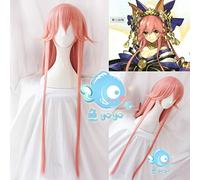 FGO Fate Grand Order Servitore extra Rotella Tamamo No Mae Rosa lunga Coda di cavallo Capelli lisci/Ricci Cosplay Capelli sintetici + Parrucca gratis Cappellino A dritto (150 cm)