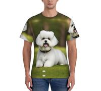 FGPkjh Maglietta da uomo a maniche corte classica con stampa di cane Bichon Frise, comoda, per palestra, allenamento, attività sportive, Nero , S