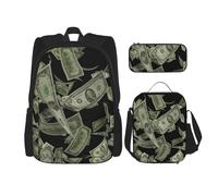 FGPkjh Set 3 in 1 con stampa con simbolo del dollaro e scritta "Dollar Sign", borsa per il pranzo, astuccio per la scuola, per ragazzi e ragazze