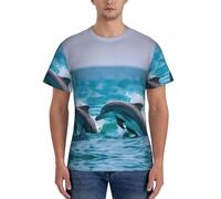 FGPkjh T-shirt da uomo con stampa delfini nel mare, classica, alla moda, a maniche corte, comoda, per palestra, allenamento, attività sportiva, Nero , S