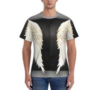 FGPkjh T-shirt da uomo con stampa di piume d'angelo, classica, alla moda, a maniche corte, comoda, per palestra, allenamento, attività sportive, Nero , L