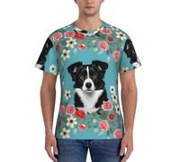 FGPkjh T-shirt da uomo con stampa floreale Border Collie, classica, alla moda, a maniche corte, comoda, per palestra, allenamento, attività sportive, Nero , 3XL