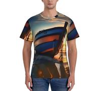 FGPkjh T-shirt da uomo con stampa nautica in barca, spiaggia, alba, stile classico, a maniche corte, comoda, per palestra, allenamento, attività sportive, Nero , XL