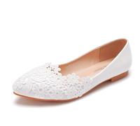 FGRID Ballerine da Donna Scarpe, Ballerine da Sposa alla Moda con Punta in Pizzo Bianco ritagliate, Scarpe da Sposa Dolly con Punta Chiusa Taglie Forti,Bianca,42