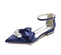 FGRID Ballerine da sposa a punta in raso da donna, sandali da sposa con tacco basso e strass sexy, décolleté con cinturino alla caviglia da ballo formale,Marina Militare,37