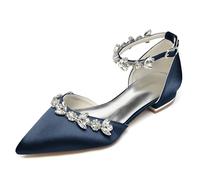 FGRID Ballerine da sposa in raso con strass da donna, eleganti scarpe a punta lucide da sera da sposa, sandali con cinturino alla caviglia per feste da damigella d'onore,Marina Militare,38