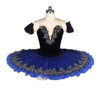 FGRID Body da Danza Classica per Bambine, Costume da Ballerina del Lago dei cigni, Abito da Principessa Pancake con Gonna a Canotta per la Competizione,Blu,160