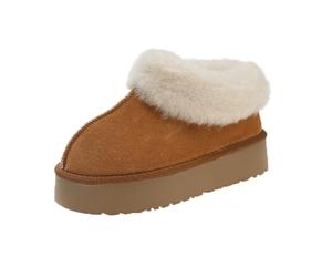 FGRID Pantofole da Donna Mini Stivaletti con Piattaforma, Pantofole in Peluche Fuzzy Moda Stivali da Neve con Collo in Pelliccia, Stivaletti Invernali Caldi Foderati in Pelliccia,Marrone,39