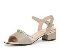 FGRID Sandali da Donna Tacco Medio-Basso a Blocco, Sandali Aperti Sposa Punta Aperta in PU Scintillante, Sandali Estivi Tacco Grosso e Cinturino alla Caviglia Scarpe décolleté,d'oro,39