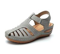 FGRID Sandali ortopedici da donna, sandali chiusi con zeppa in PU sintetico alla moda, sandali passeggio eleganti estivi con cinturino alla caviglia e cinturino alla caviglia,Grigio,36