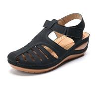 FGRID Sandali ortopedici da donna, sandali chiusi con zeppa in PU sintetico alla moda, sandali passeggio eleganti estivi con cinturino alla caviglia e cinturino alla caviglia,Nero,40