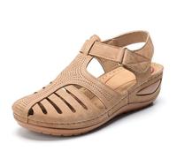 FGRID Sandali ortopedici da donna, sandali chiusi con zeppa in PU sintetico alla moda, sandali passeggio eleganti estivi con cinturino alla caviglia e cinturino alla caviglia,Beige,40