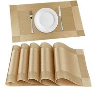 FGSAEOR Tovagliette Tovagliette per tavolo da pranzo Cucina Tavolo da pranzo Anticalore, Antiscivolo, Lavabile in PVC, Facile da pulire Tappetini in vinile (oro, 6 pezzi)