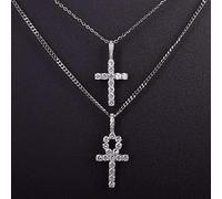 FGSHDBCU Collana con Croce Set Oro Argento Colore Materiale Rame Chiave per la Vita Gioielli Catena di Corda Set in Argento