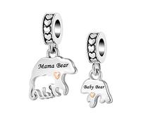 FGT 2 ciondoli a forma di orsetto per braccialetti e collane, ciondoli compatibili con braccialetti Pandora, regalo per donne, sorelle, famiglia, forte, protezione madre, Metallo, Zirconia cubica