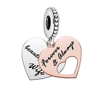 FGT Beautiful Wife Forever and Always - Ciondolo a forma di cuore, in argento e oro rosa, compatibile con braccialetti Pandora, per donne, anniversari, compleanni, marito, lei