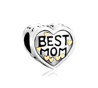 FGT Best Mom Love Heart Charm per bracciali, collane, ciondoli, compatibile con braccialetti Pandora, regalo per mamma, donne, amici, famiglia, Zirconia cubica, Nessuna pietra preziosa