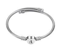 FGT Bracciale in argento con lettere iniziali, per donne, ragazze, amore, cuore, nome, alfabeto, mamma, sorella, figlia, nipote, zia, moglie, compleanno, Acciaio inossidabile, Nessuna pietra preziosa