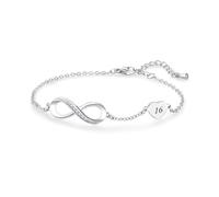 FGT Braccialetti in argento con ciondolo a forma di cuore e simbolo dell'infinito, numero fortunato, per compleanno, 13, 15, 16, 18, 21, 30, 40, 50, 60, 65, 70, regali per figlia, donne, catena a