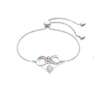 FGT Braccialetto da donna in argento e oro rosa, con simbolo dell'infinito e cuore, regalo per Natale, compleanno, regalo per figlia, madre, nonna, regolabile, in acciaio inox, Misura unica, Metallo