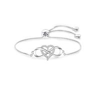 FGT Braccialetto da donna in argento e oro rosa, con simbolo dell'infinito e cuore, regalo per Natale, compleanno, regalo per figlia, madre, nonna, regolabile, in acciaio inox, Misura unica, Metallo